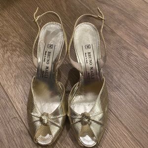 Bruno Magli Gold Snake Skin Slingback Heels Size 6